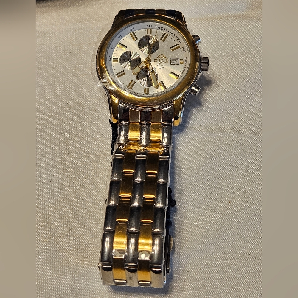 Fuji Designer Timepiece Men's Stainless Steel Plated in 18K 2 Tone Gold Watch